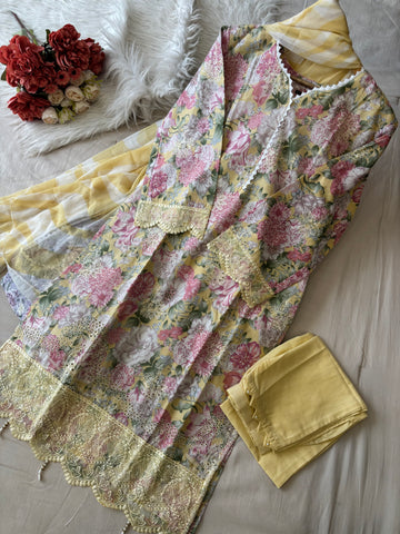 Lace Trimmed Floral Suit-Set-5002
