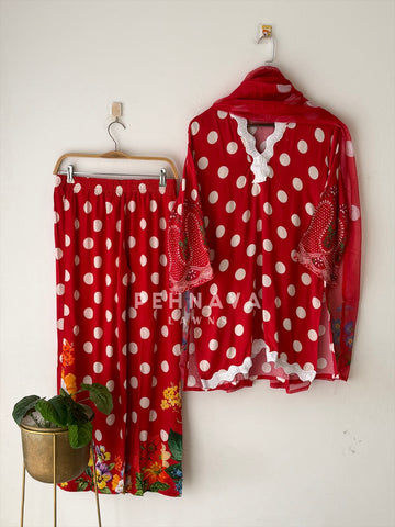 Rayon Polka Dot Printed Suit LRC 354
