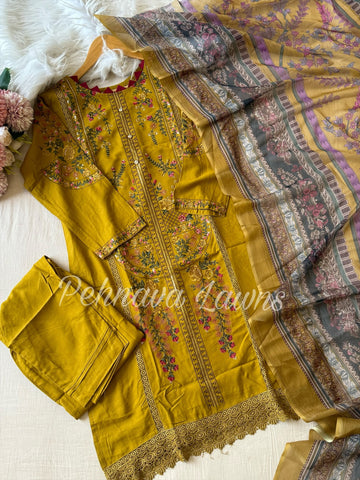 Fully embroidered Rayon suit-3560