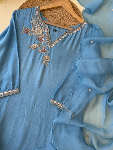 Dola silk ready to wear anarkali suit with neck detailing