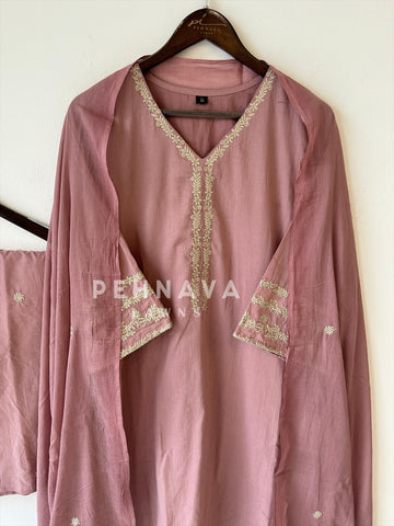 Cotton Embroidered Three Piece Suit-1001