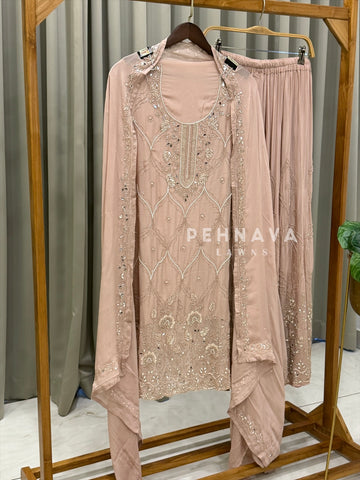 Premium Chinnon Handworked Semi Stitched Suit