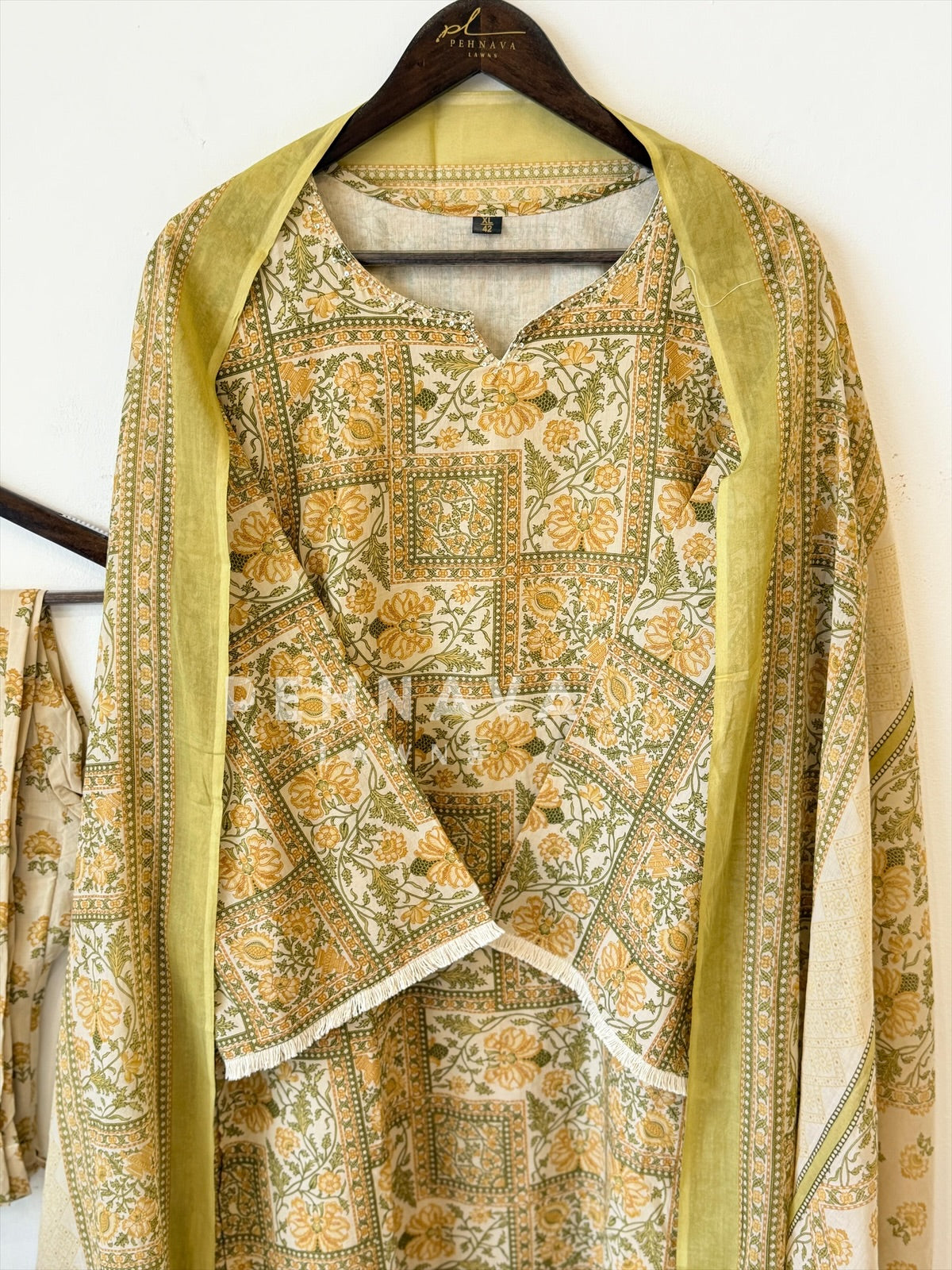 Printed Cotton Suit with bell Sleeves-6219