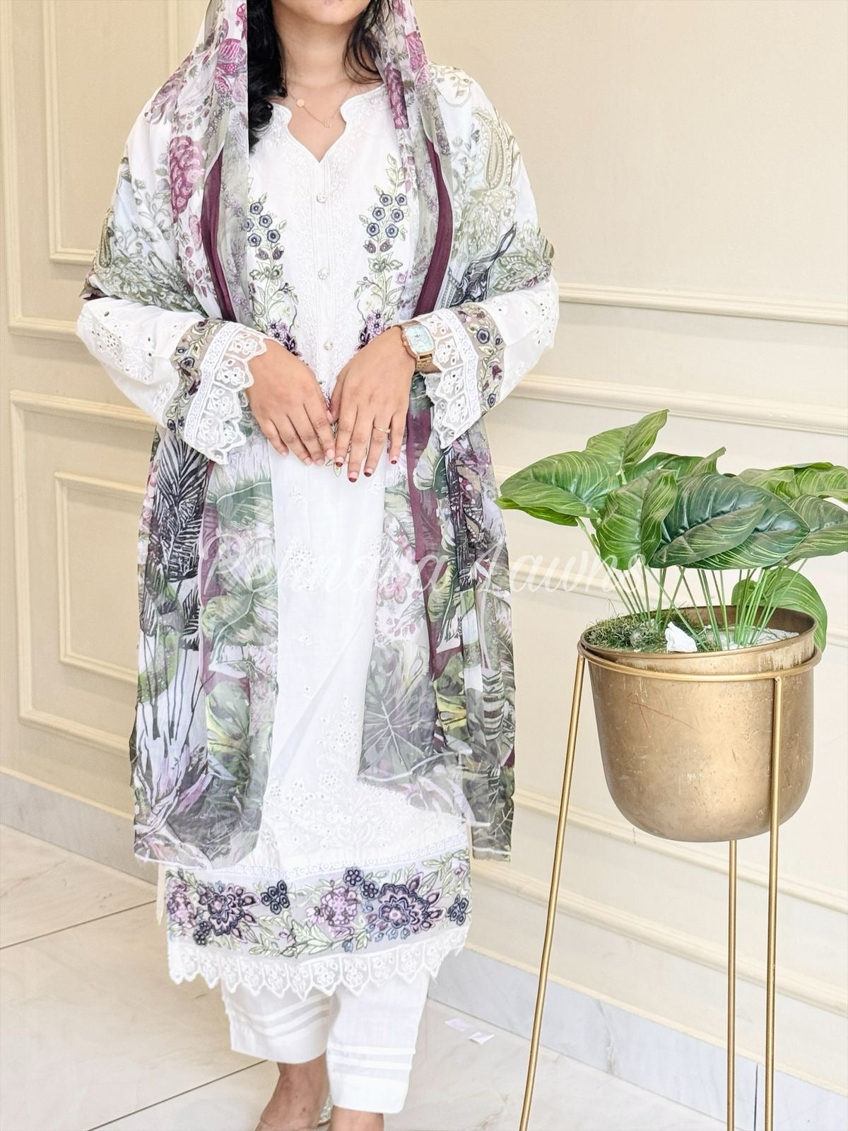 Cotton Embroidered Suit with digital printed dupatta-3565
