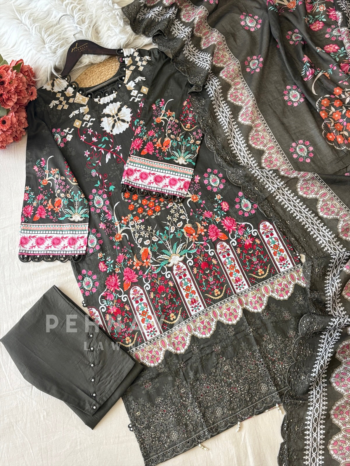 Floral Work Cotton Suit Set-1107
