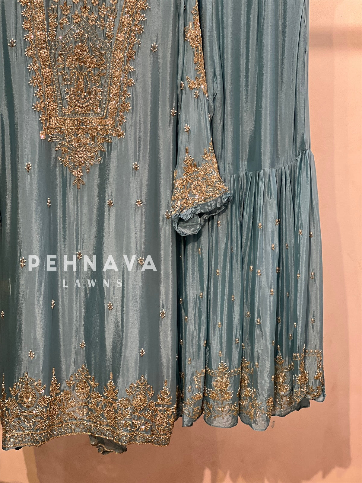Heavily Handworked Sharara with Pure Chiffon Dupata - Pehnava Lawns