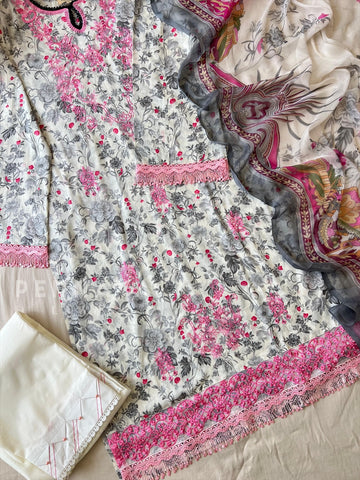 Printed Embroidered Cotton Set 4004