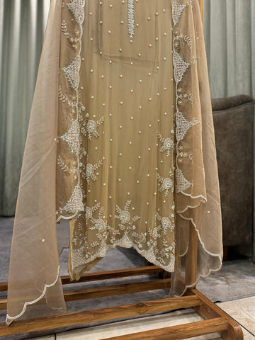 Premium Chiffon handwork suit with bottom and organza  hand  worked dupatta-1970