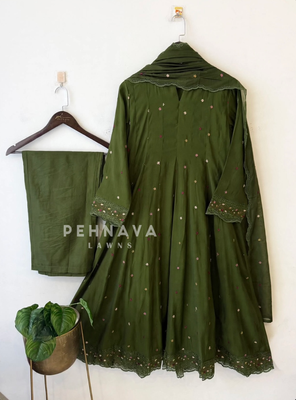 Embroidered Lace-Trimmed Anarkali Set 13407