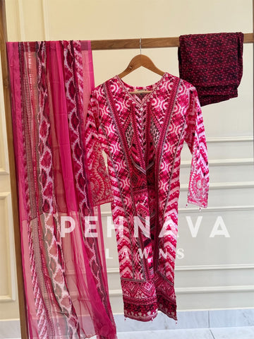 Pakistani printed  suit with chiffon dupatta-7057