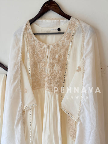 Yoke Embroidered Suit with Cotta Check Dupatta