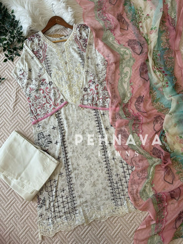 White Suit featuring Embroidery Patches-1296