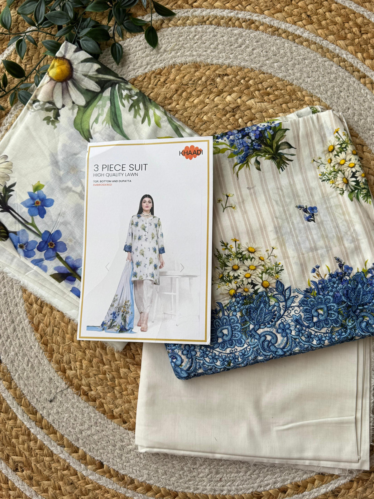 Khaadi Unstitched embroidered Lawn suit-0107