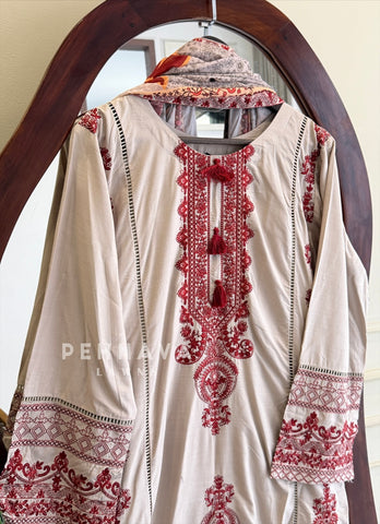 Red Embroidered Three Piece Set