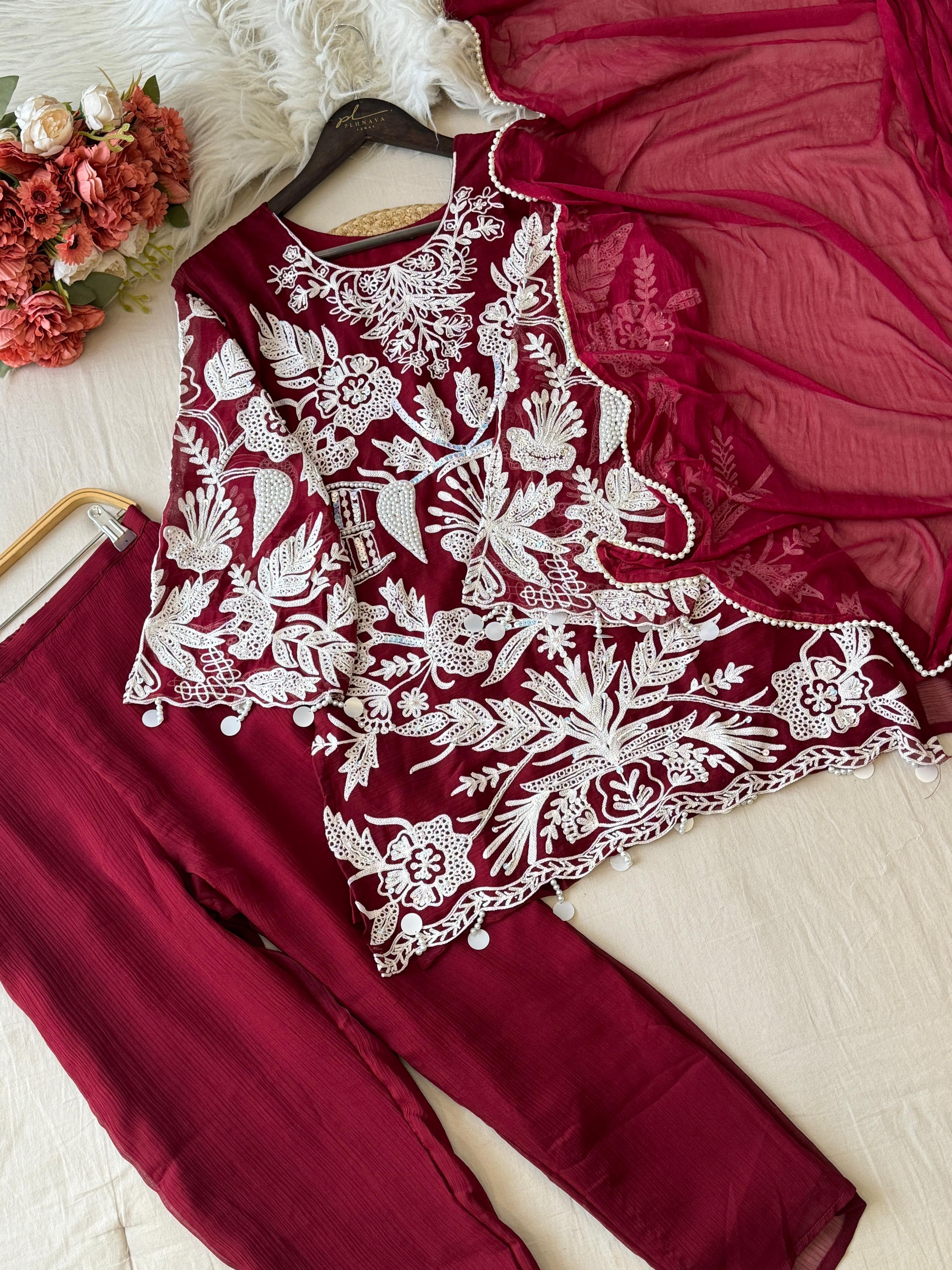 Party Wear Chiffon Georgette Suit Set-Colour Options - Pehnava Lawns