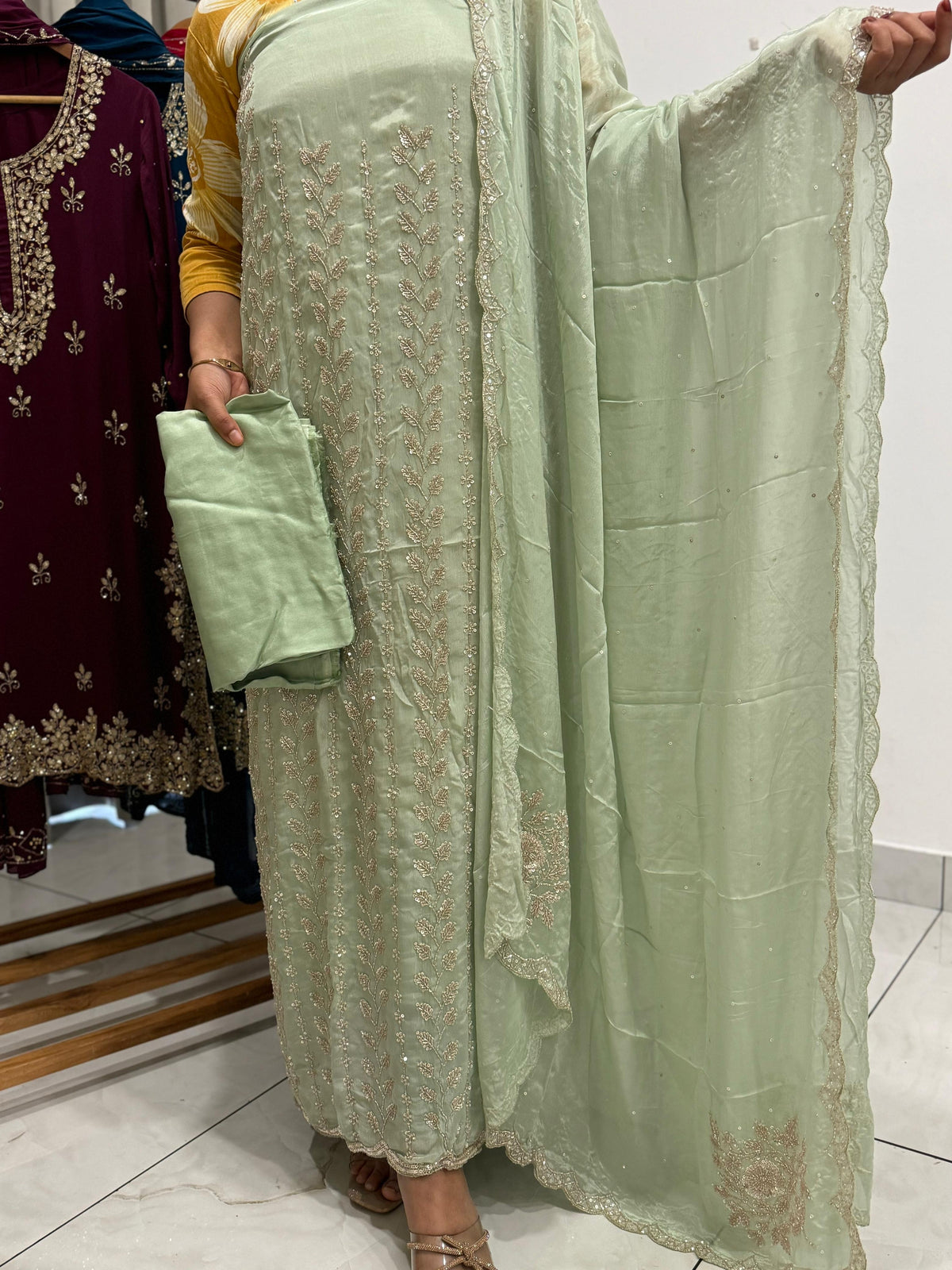 Pure Chinnon handworked Un-stitched suit-1643 - Pehnava Lawns