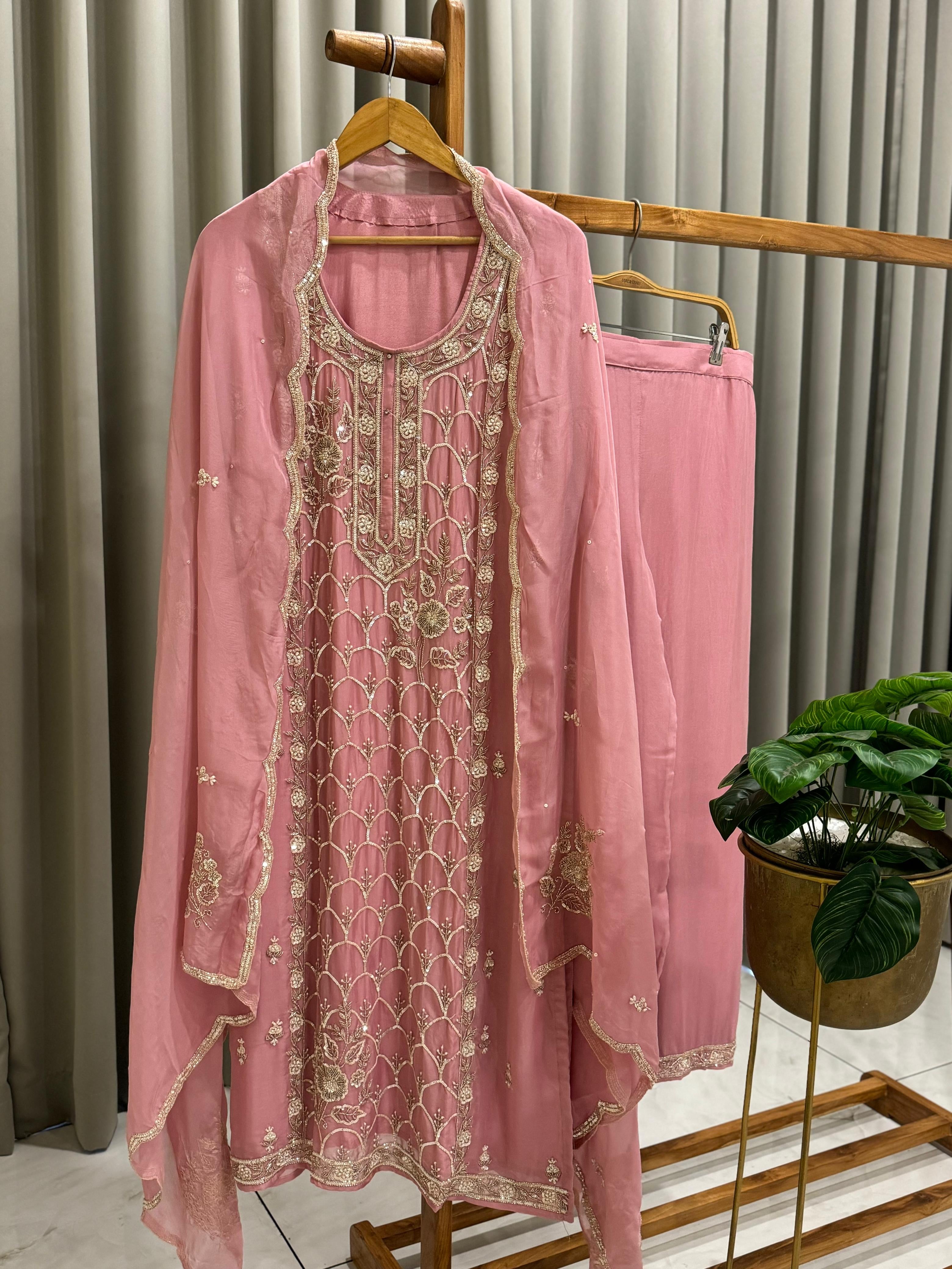 Premium Handworked Organza Salwar Kameez - Pehnava Lawns