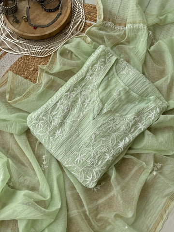 Authentic chikankaari embroidered suit-Green