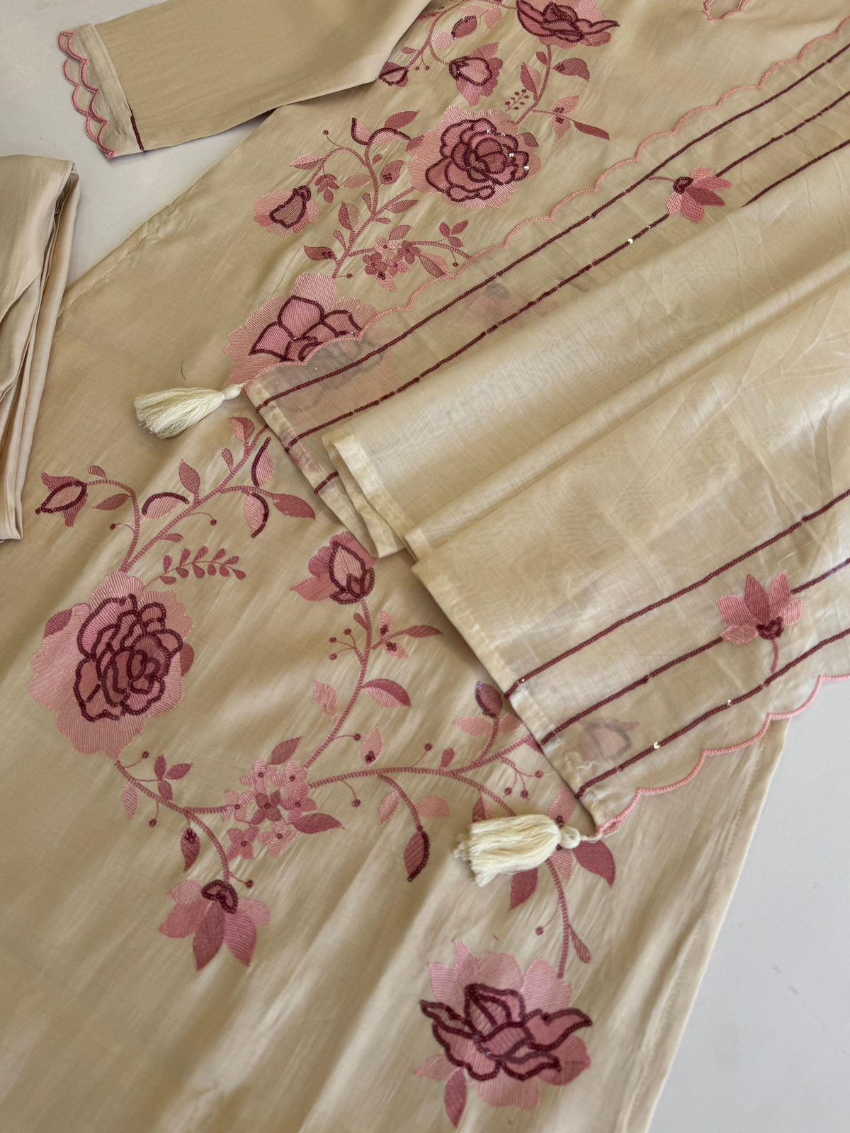 Premium Glass Chanderi Three Piece Set