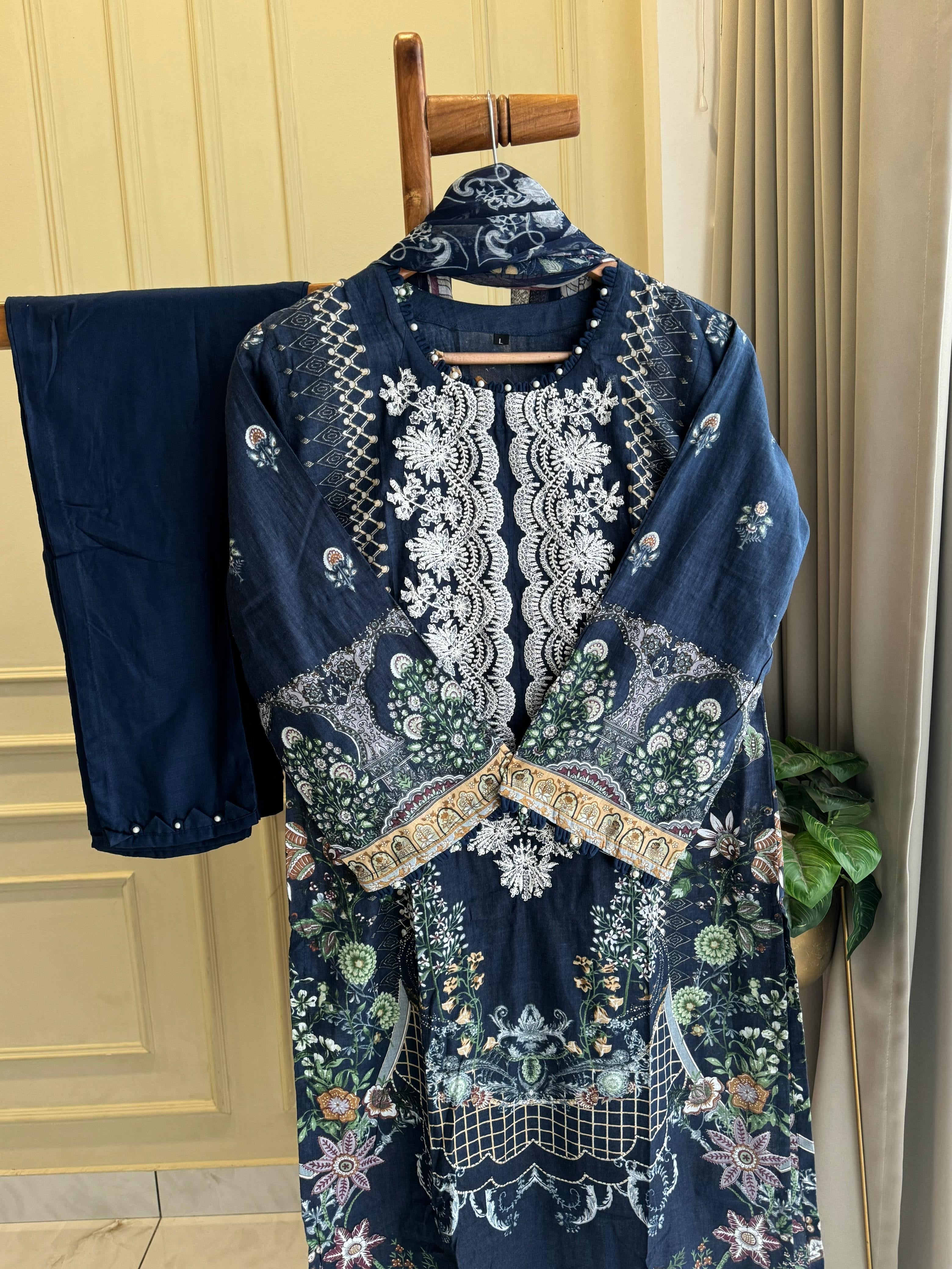 New Stitched Embellished Floral Suit-7