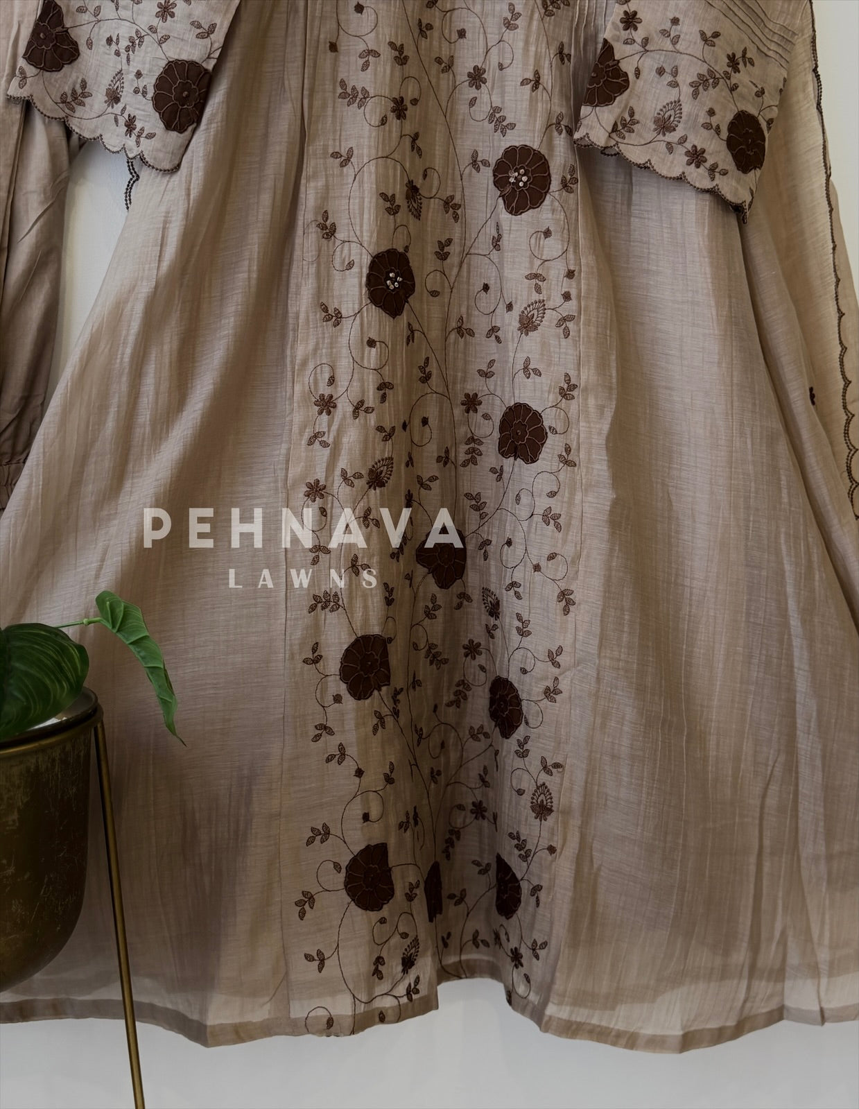 Pleated Yoke Floral Embroidered Ensemble3048