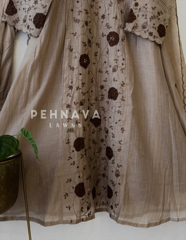 Pleated Yoke Floral Embroidered Ensemble3048