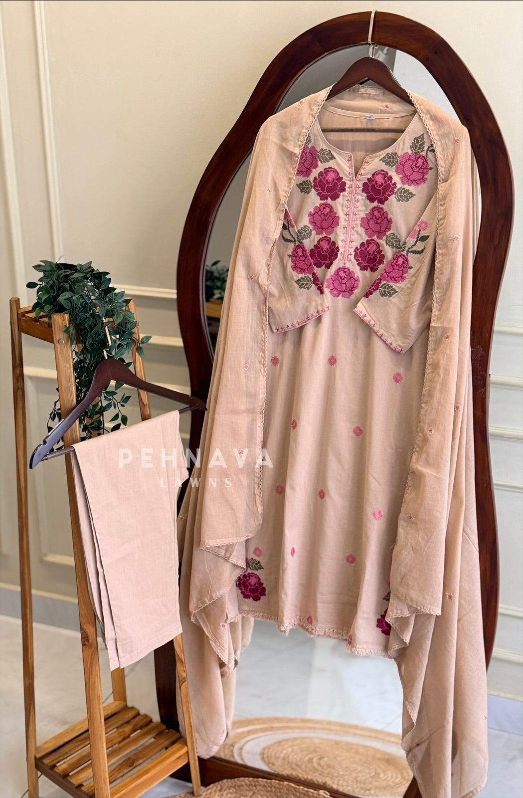 Floral Embroidered Cotton Suit