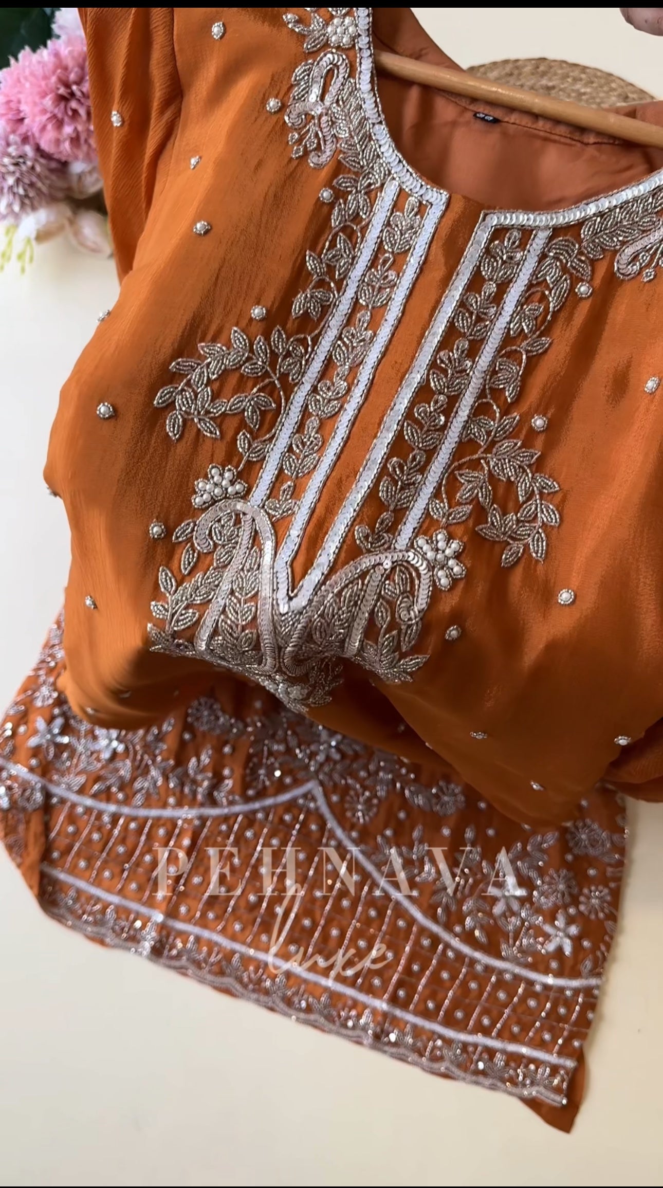 Chinnon hand worked party wear-rust