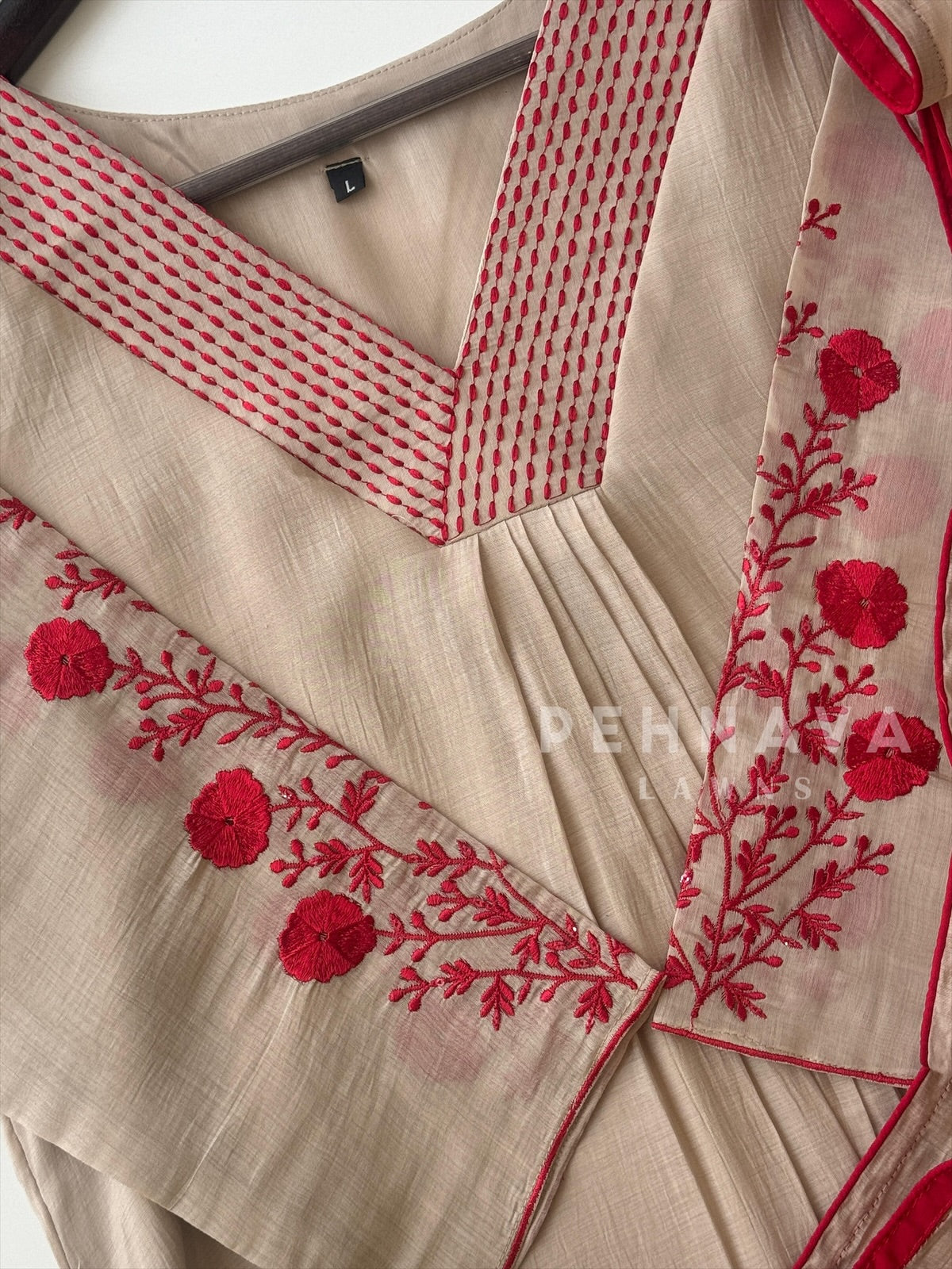 Chanderi Floral Embroidered A-line Suit