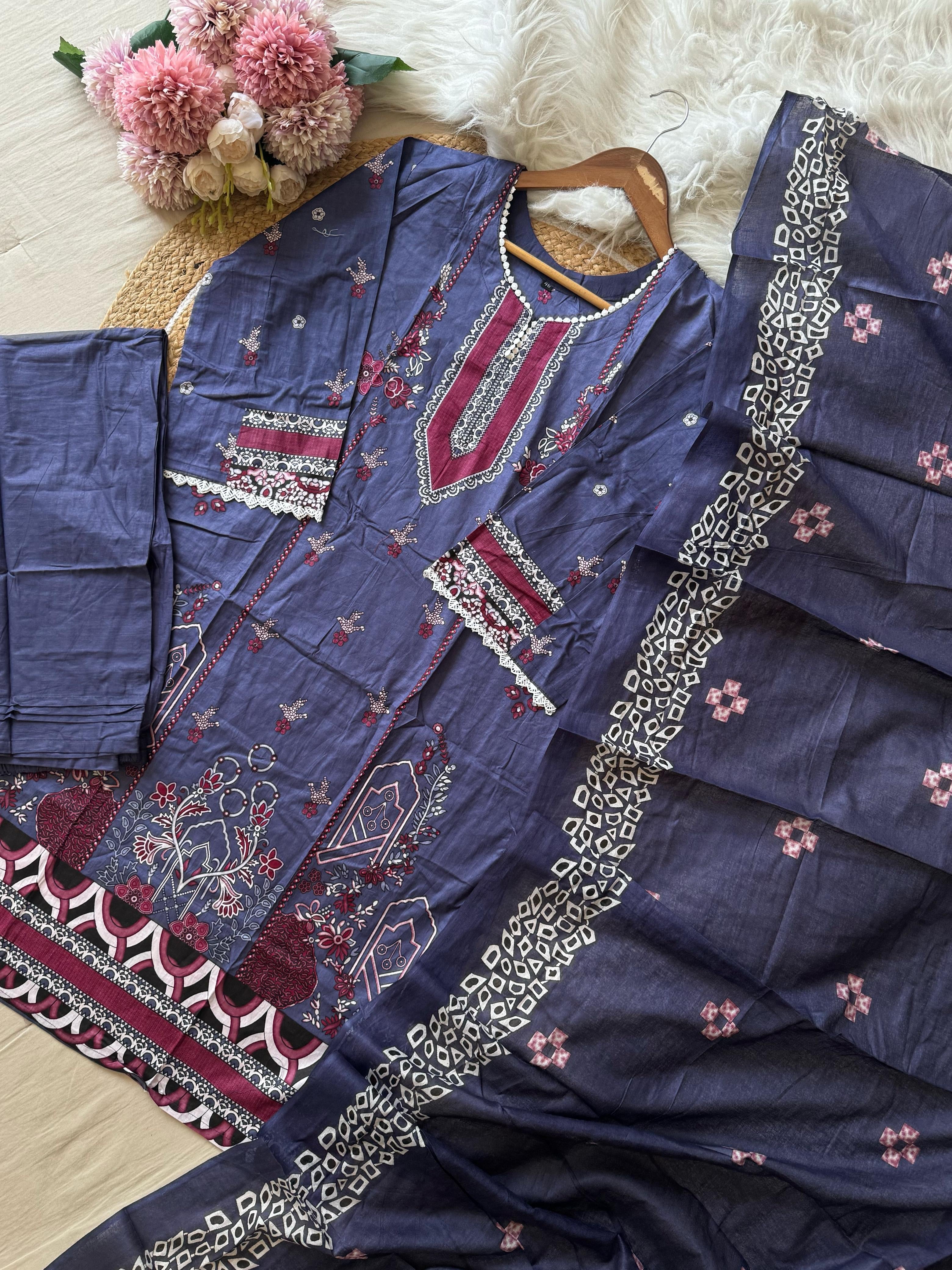 Cotton Pakistani Suit Featuring Laces and Pockets-1