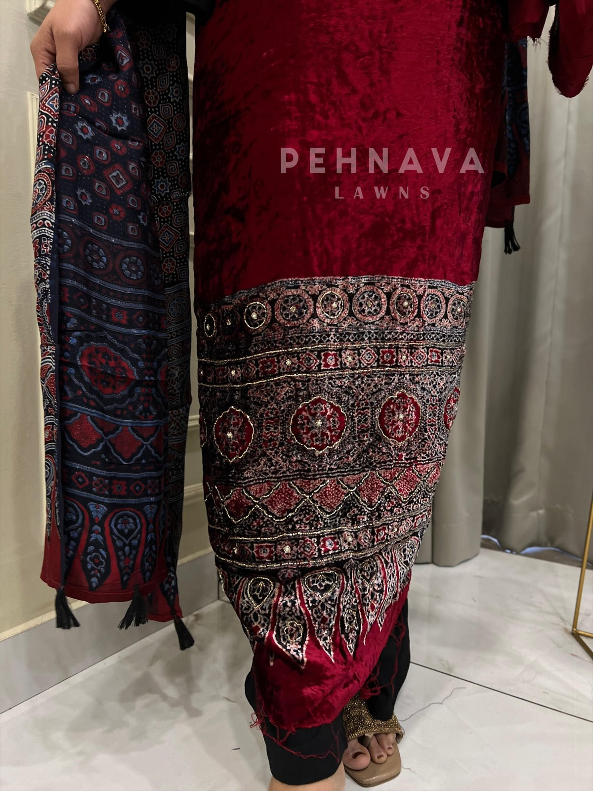 Velvet Touch Ajrakh Suit - Pehnava Lawns