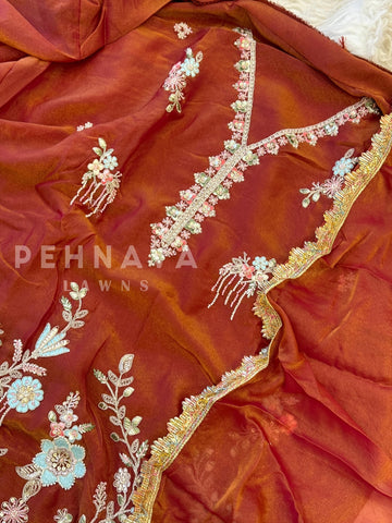 Organza Tissue Handworked Suit - Pehnava Lawns