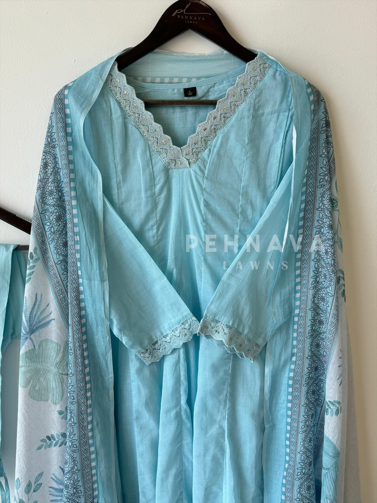V-Neck Lace Trimed Anarkali Suit-6/D261 - Pehnava Lawns