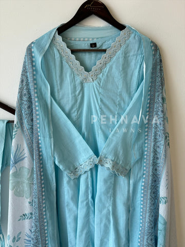 V-Neck Lace Trimed Anarkali Suit-6/D261 - Pehnava Lawns