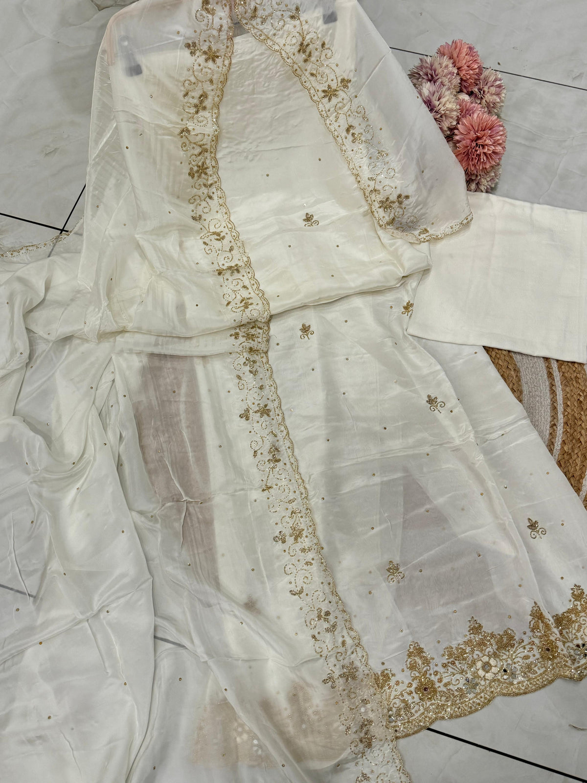 Pure Crepe Handworked Un-stitched suit-1678