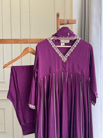 Rayon Anarkali Pleated suit with Pearl detailings