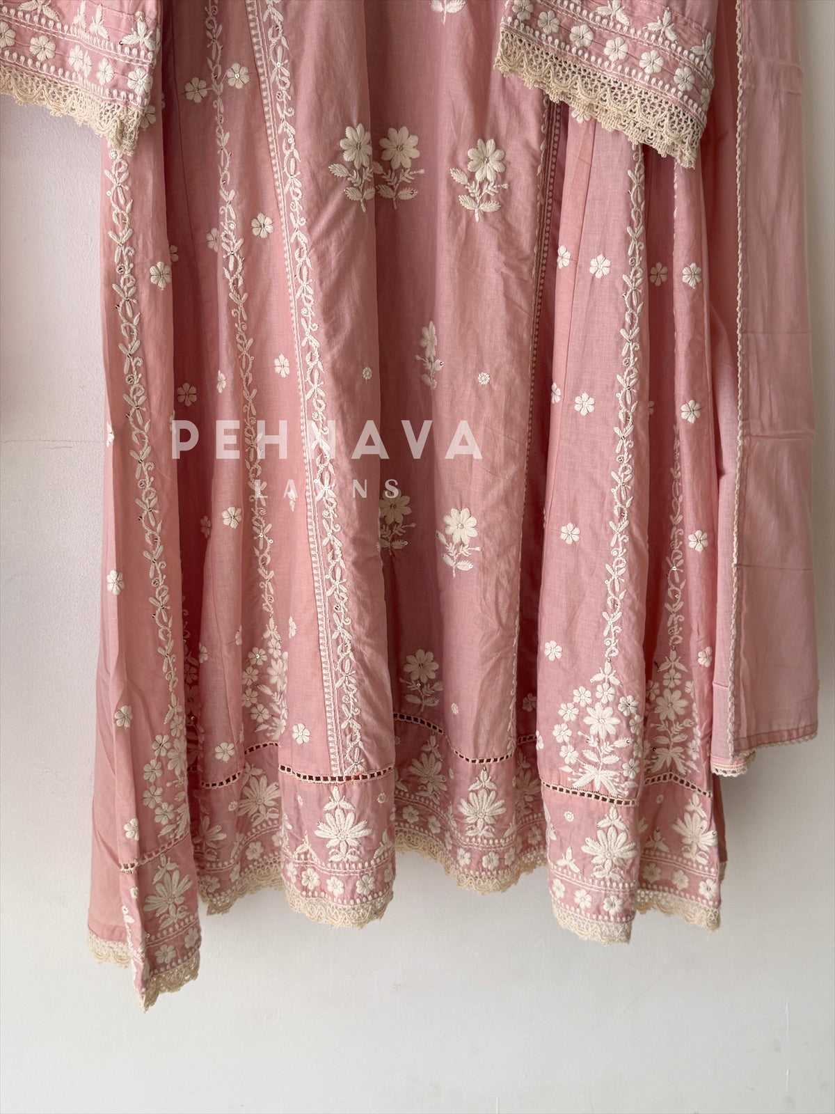 Cotton Chikankari Embroidered Ensemble-LRC 346
