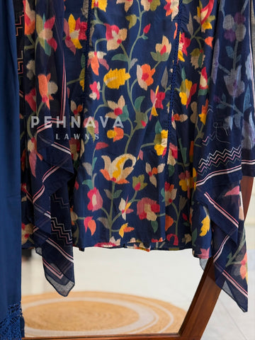 Floral Print Cotton Suit with Lace -Kani Muse223