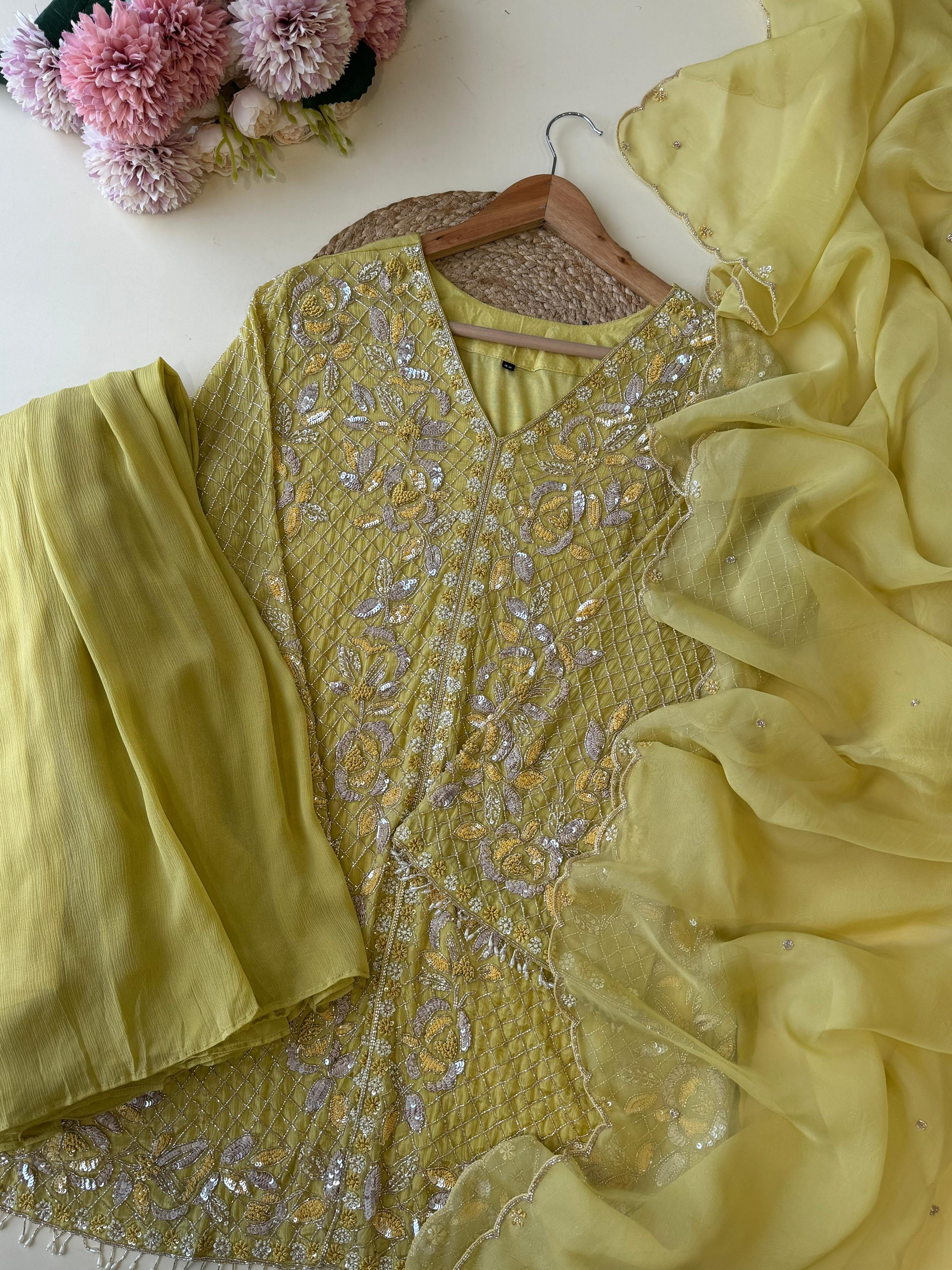 Heavy hand embroidered suit with pleated wide Palazzo-4357