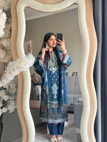 Pakistani printed suit with embroidered detailing