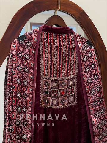 Velvet Ajrakh Printed Unstitched Suit 298
