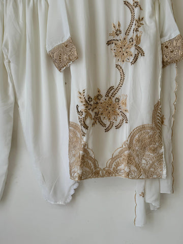 White Embroidered Georgette Suit