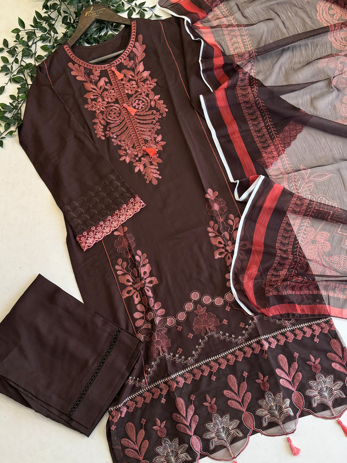 Floral Embroidered Rayon Suit - Pehnava Lawns
