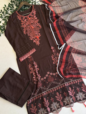 Floral Embroidered Rayon Suit - Pehnava Lawns