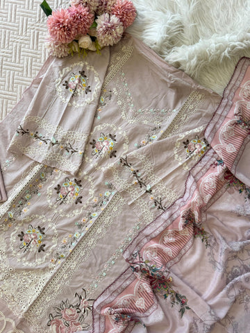 Semistitched Cotton Fully Embroidered Suit 3622