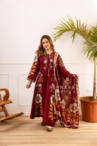 Cotton Printed Anarkali Suit Set