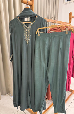 Full-flaired front slitted Gown with hand and Neck detailings