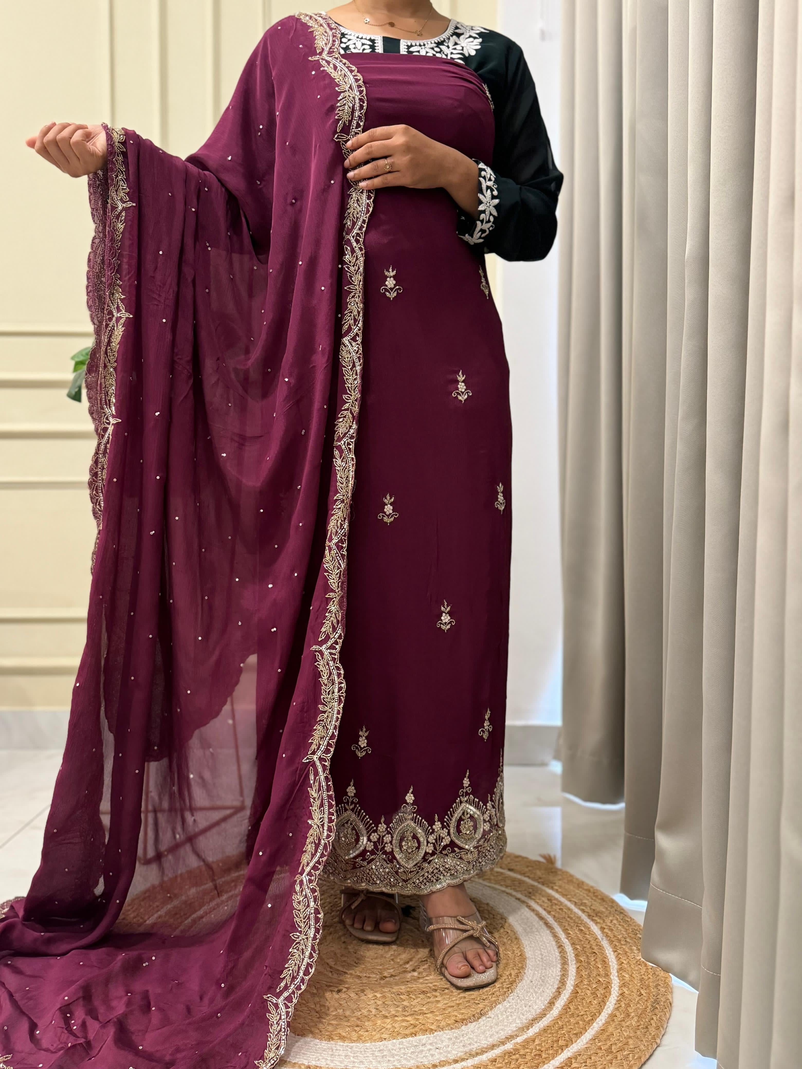 Pure Chinnon handworked Un-stitched suit-1628