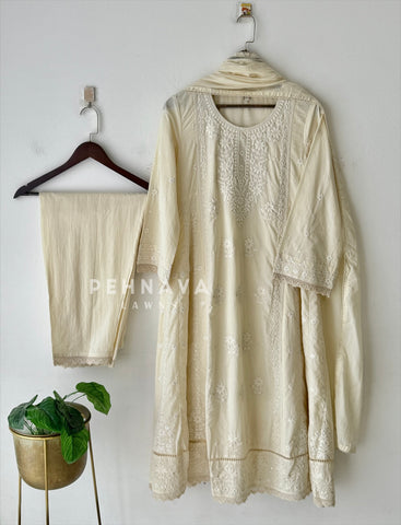 Cotton Chikankari Embroidered Ensemble-LRC 346