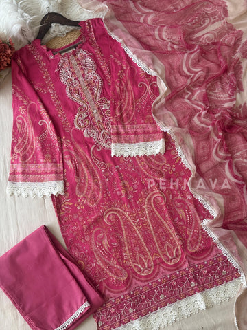 Pink Lace Suit Set-AZ-1276-B - Pehnava Lawns